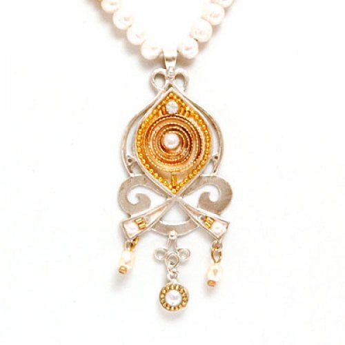 Silver Pearl Necklace with Pendant by Ester Shahaf