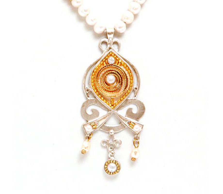 Silver Pearl Necklace with Pendant by Ester Shahaf