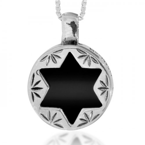 Silver Pendant with Star of David Onyx by HaAri Jewelry