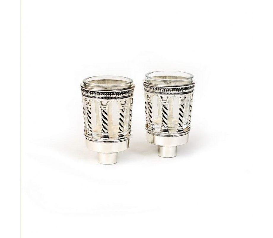 Silver Plated Candlestick Inserts with Glass Cups - Vertical Design