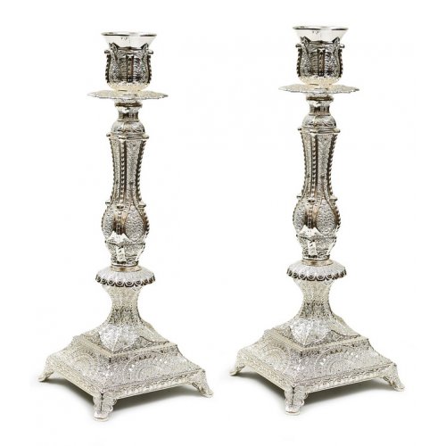 Silver Plated Candlesticks - Decorative Filigree Floral Design