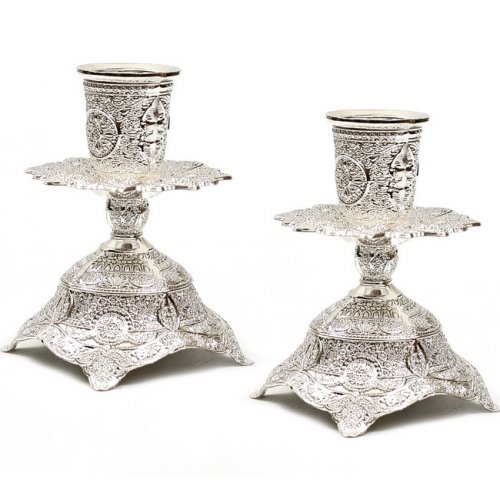 Silver Plated Candlesticks - Decorative Filigree Floral Design