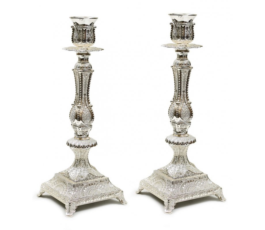 Silver Plated Candlesticks - Decorative Filigree Floral Design