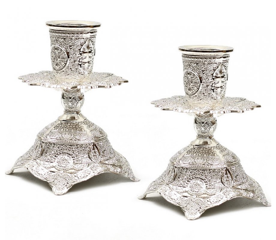 Silver Plated Candlesticks - Decorative Filigree Floral Design