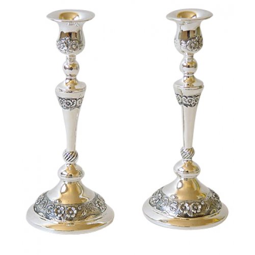 Silver Plated Candlesticks - Floral Design