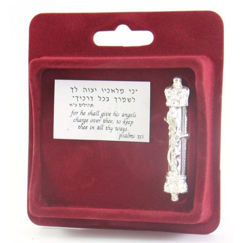 Silver Plated Car Mezuzah with Visible Scroll - Divine Name and Crown Design