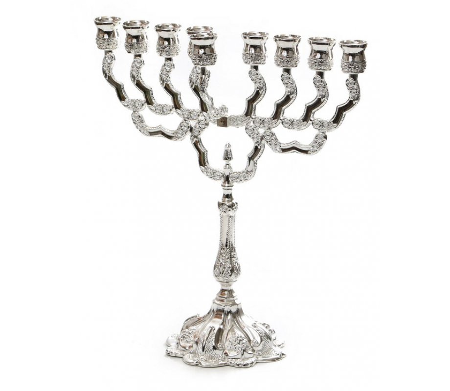 Silver Plated Chanukah Menorah, Classic Ornate Design – 11.8 Inches Height