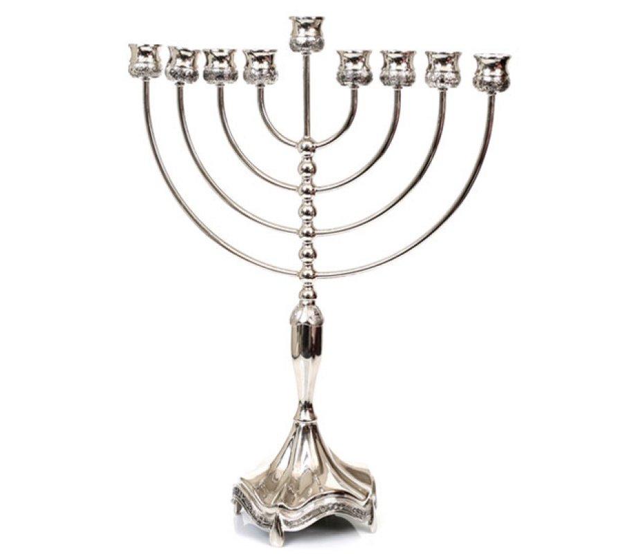 Silver Plated Chanukah Menorah, Smooth Design – 18.5 Inches Height