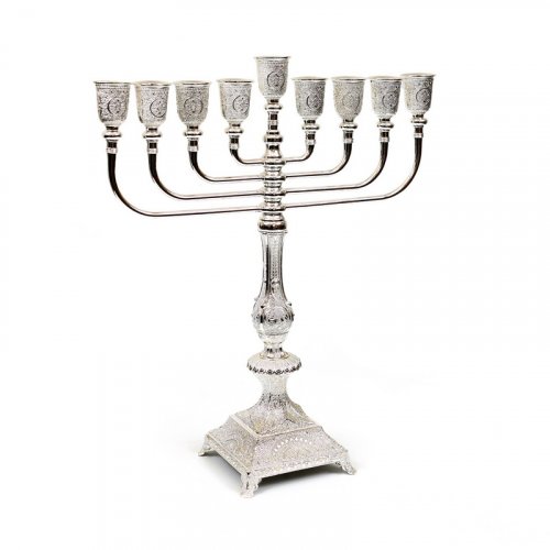 Silver Plated Chanukah Menorah with Decorative Filigree Design  15.1 Height