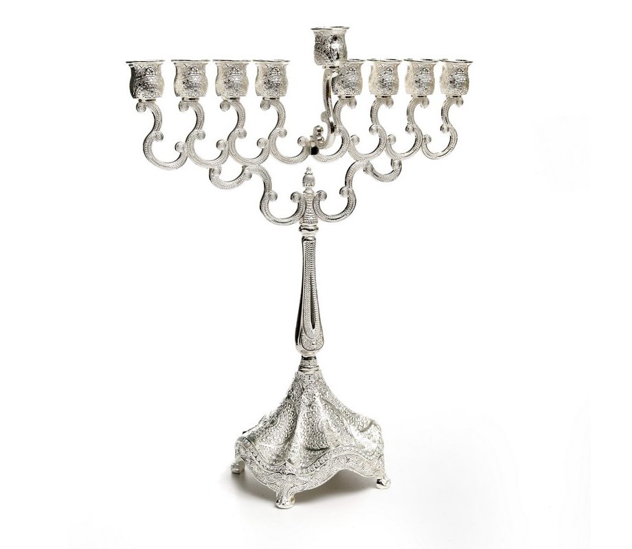 Silver Plated Chanukah Menorah with Ornate Base