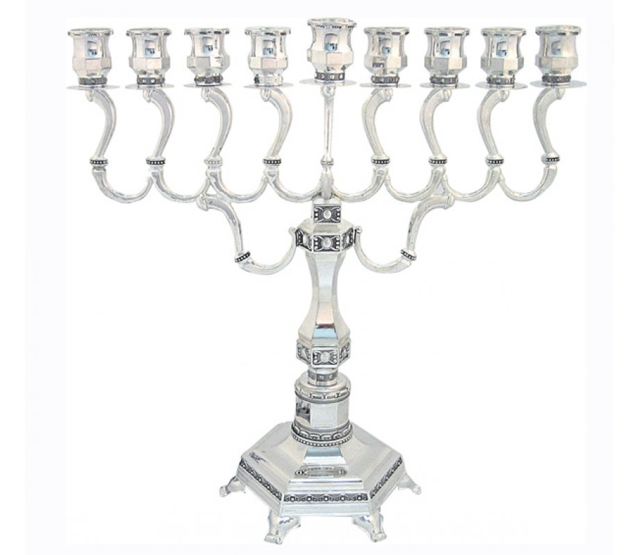 Silver Plated Elaborate Menorah with Curved Branches and Diamond Design