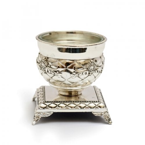 Silver Plated Elegant Salt Dish on Stand with Teaspoon