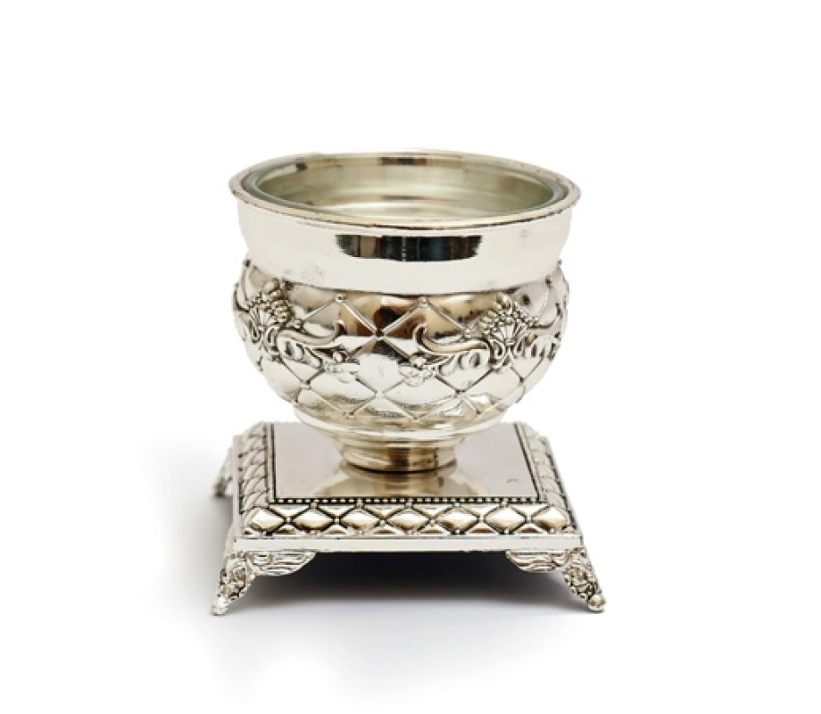 Silver Plated Elegant Salt Dish on Stand with Teaspoon