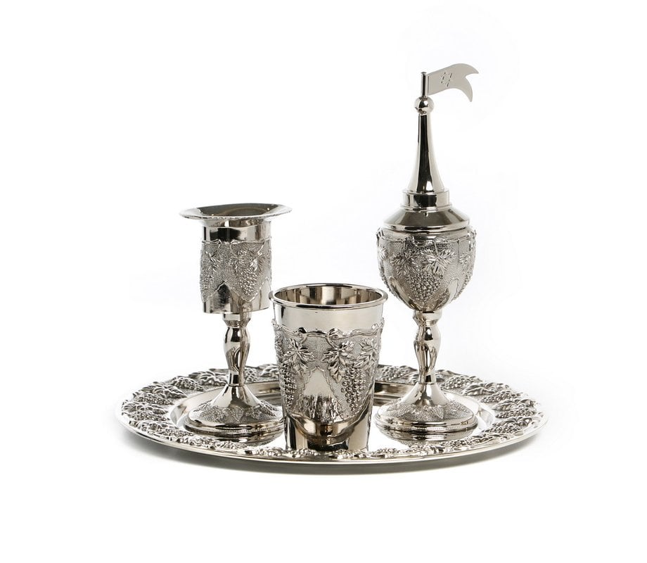 Silver Plated Four-Piece Havdalah Set - Grapes Design