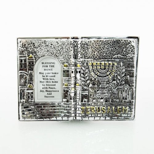 Silver Plated Free Standing Home Blessing, Judaic Motifs - Choice of Languages