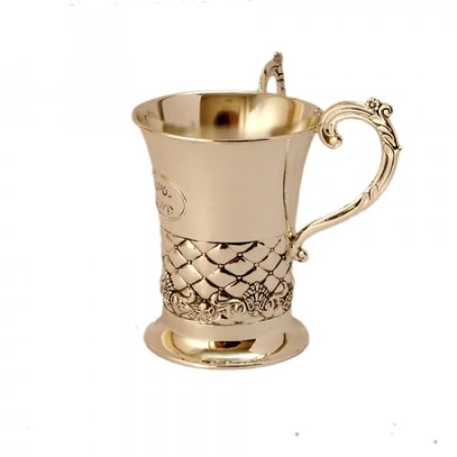 Silver Plated Gleaming Netilat Yadayim Wash Cup - Geometrical Design