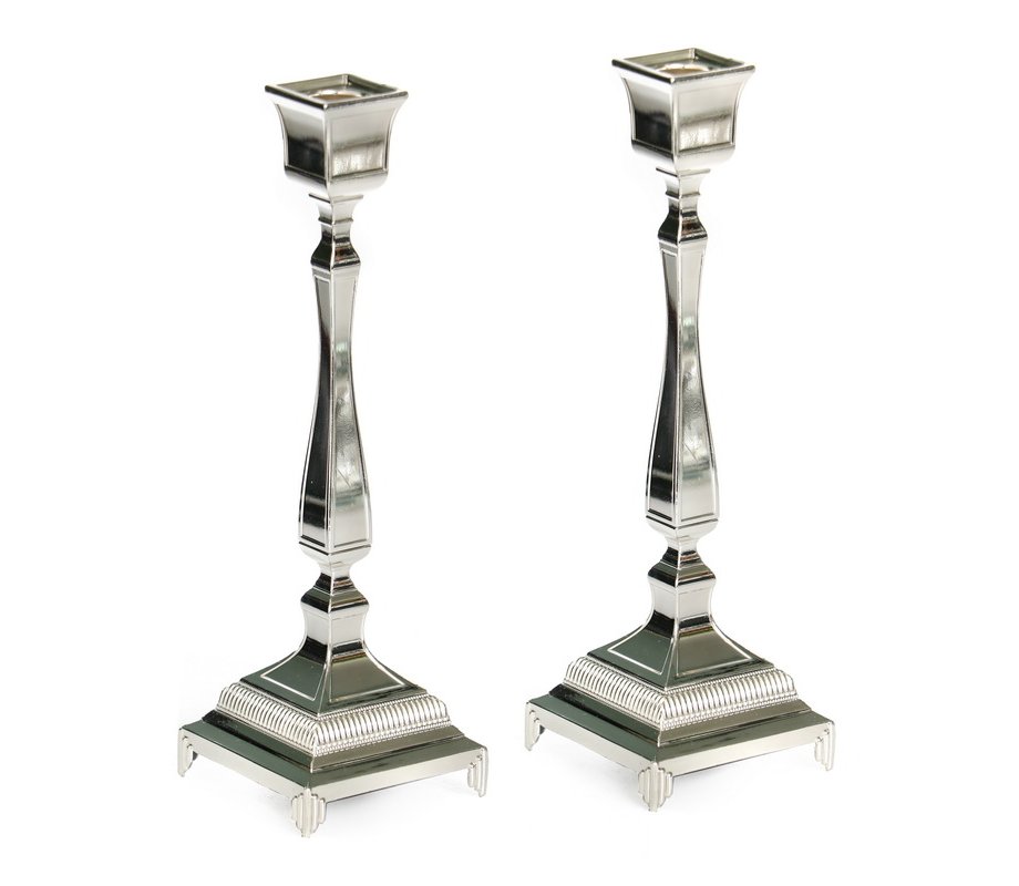 Silver Plated Gleaming Small Shabbat Candlesticks - Classic Design