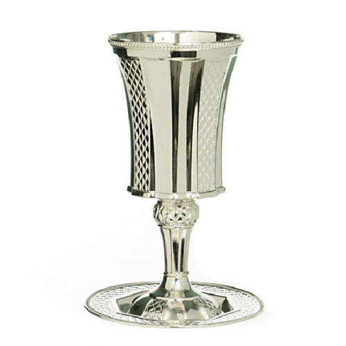 Silver Plated Kiddush Cup of Elijah on Stem with Saucer - Diamond Design