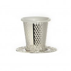Silver Plated Kiddush Cup with Matching Plate, Diamond Design