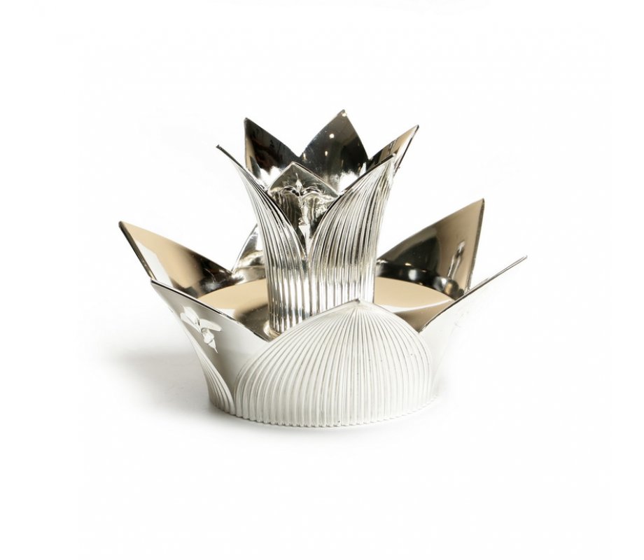 Silver Plated Mayim Achronim Jug and Bowl with Lid - Orchid Design