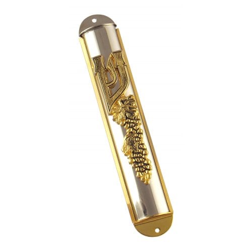 Silver Plated Mezuzah Case - Two Tone Grape Design