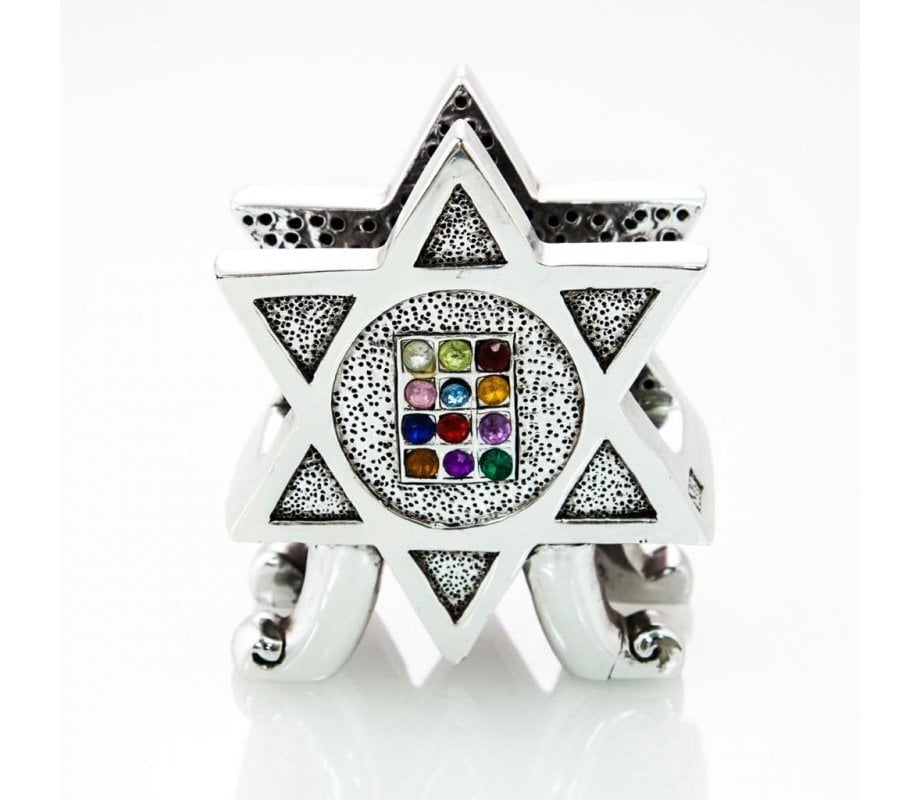 Silver Plated Napkin Holder with Colored Stones - Star of David, Choshen