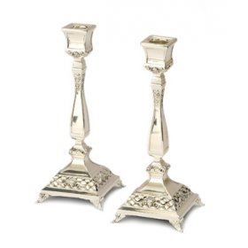 Bougeoirs De Voyage Art Judaica En Nickel - Shabbat Hoshen Avec Bénédiction Hébraïque - 3x9 Cm