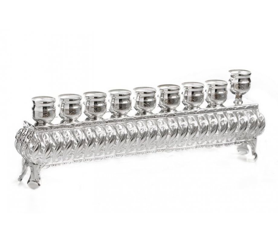 Silver Plated Raised Chanukah Menorah, Lights in a Row - Loop Design