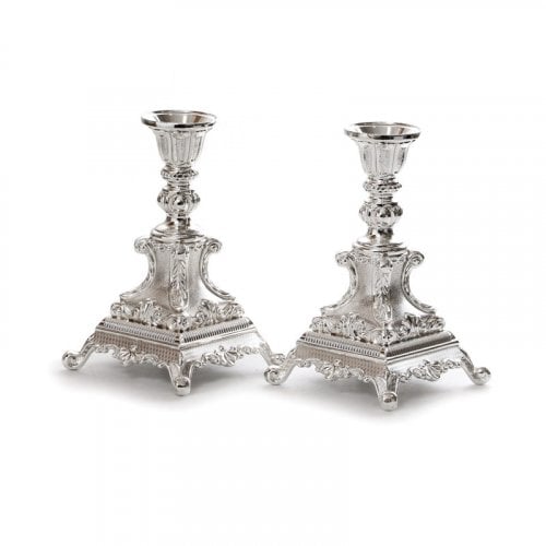 Silver Plated Shabbat Candlesticks - Decorative Design