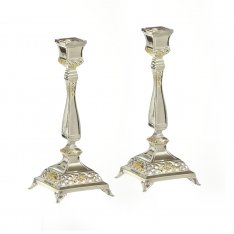 Silver Plated Shabbat Candlesticks with Gold Tints - Height 6.6