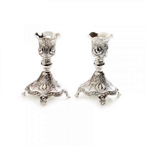Silver Plated Small Candlesticks with Decorative Ornate Filigree Design