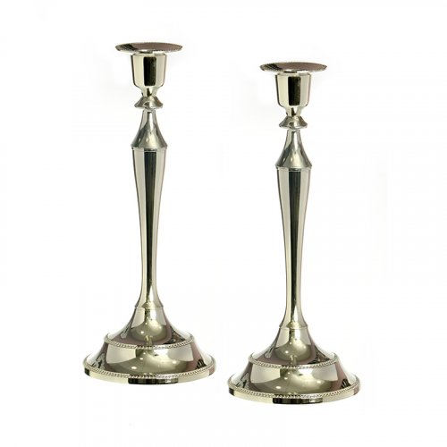 Silver Plated Smooth Uncluttered Design Shabbat Candlesticks - 9.6