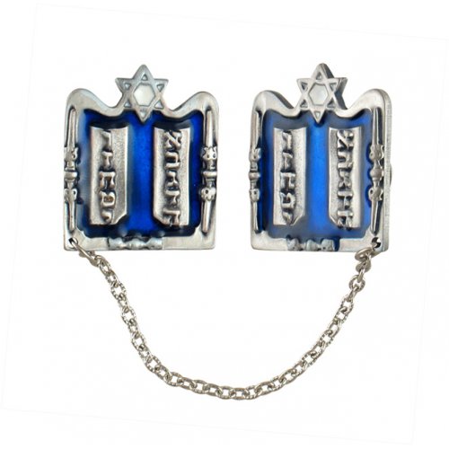 Silver Plated Tallit Prayer Shawl Clips - Tablets, Star of David and Candles