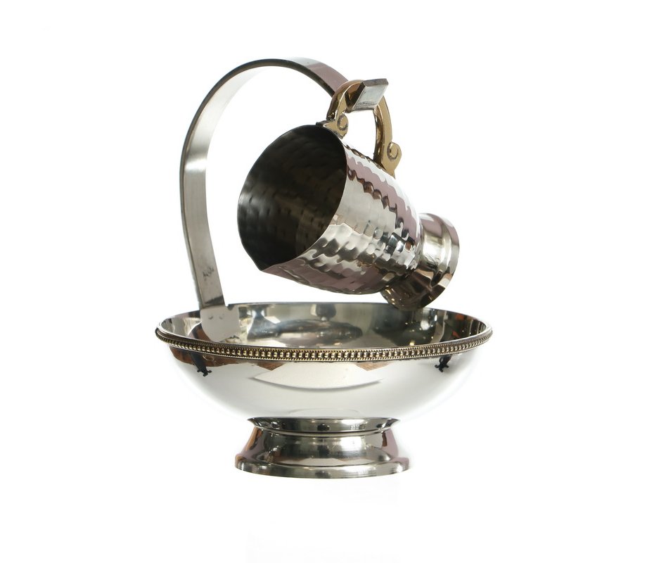 Silver Plated Two Tone Mayim Achronim Set - Hammered Design