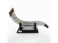 Silver Plated and Gold Decorative Yemenite Shofar on Stand - Jerusalem Design