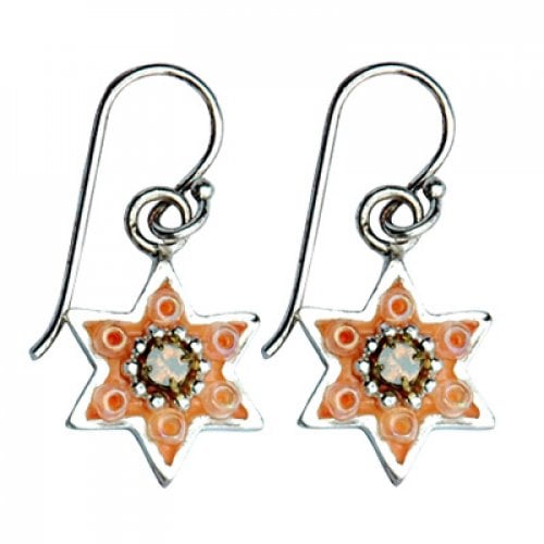 Silver Star of David Earrings -Shades of Spring by Ester Shahaf