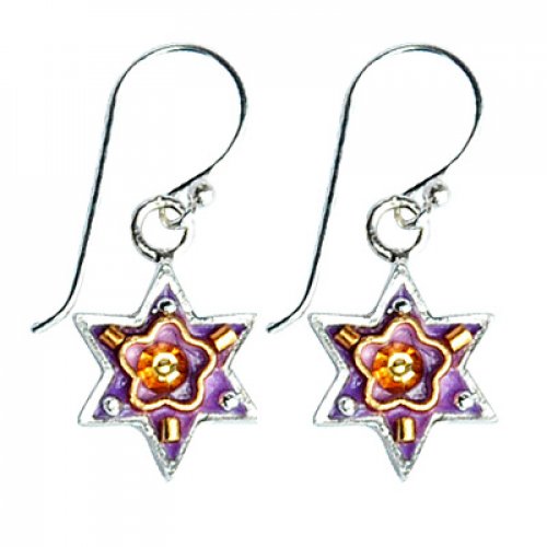 Silver Star of David Earrings in Purple by Ester Shahaf