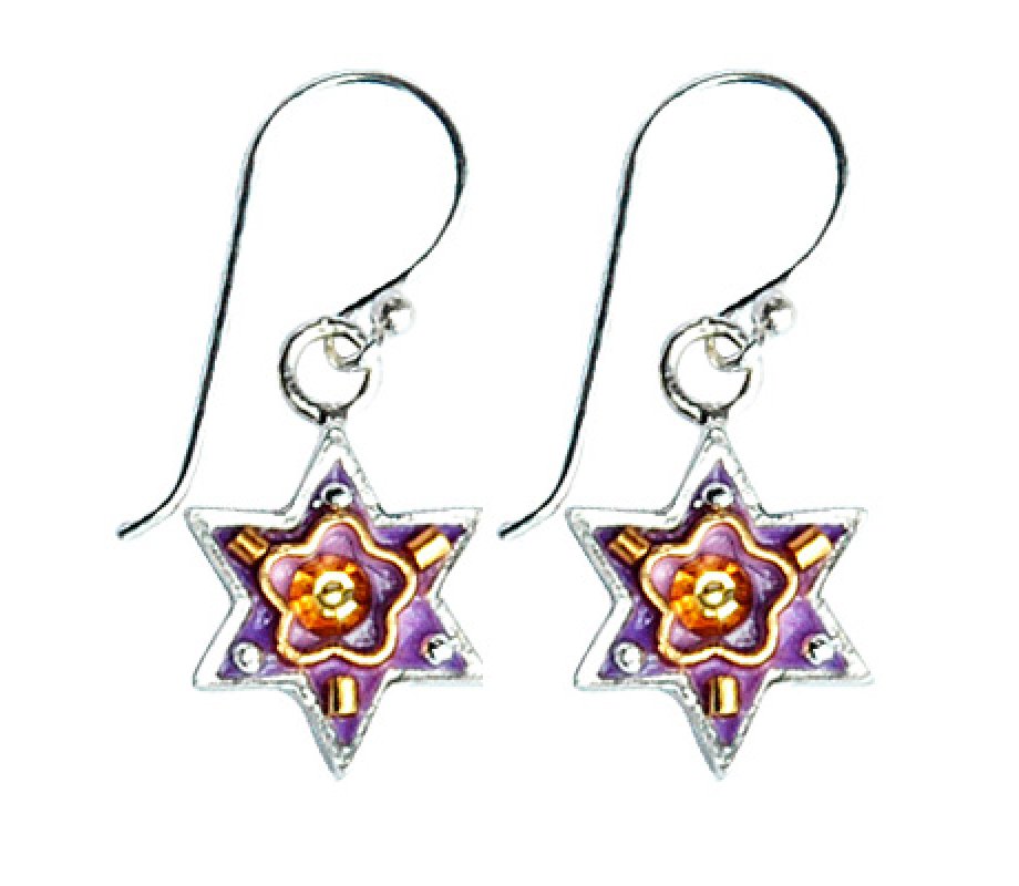 Silver Star of David Earrings in Purple by Ester Shahaf