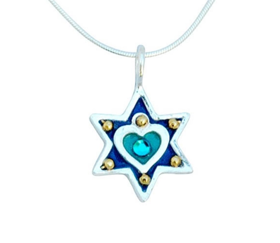 Silver Star of David Necklace - Heart by Ester Shahaf