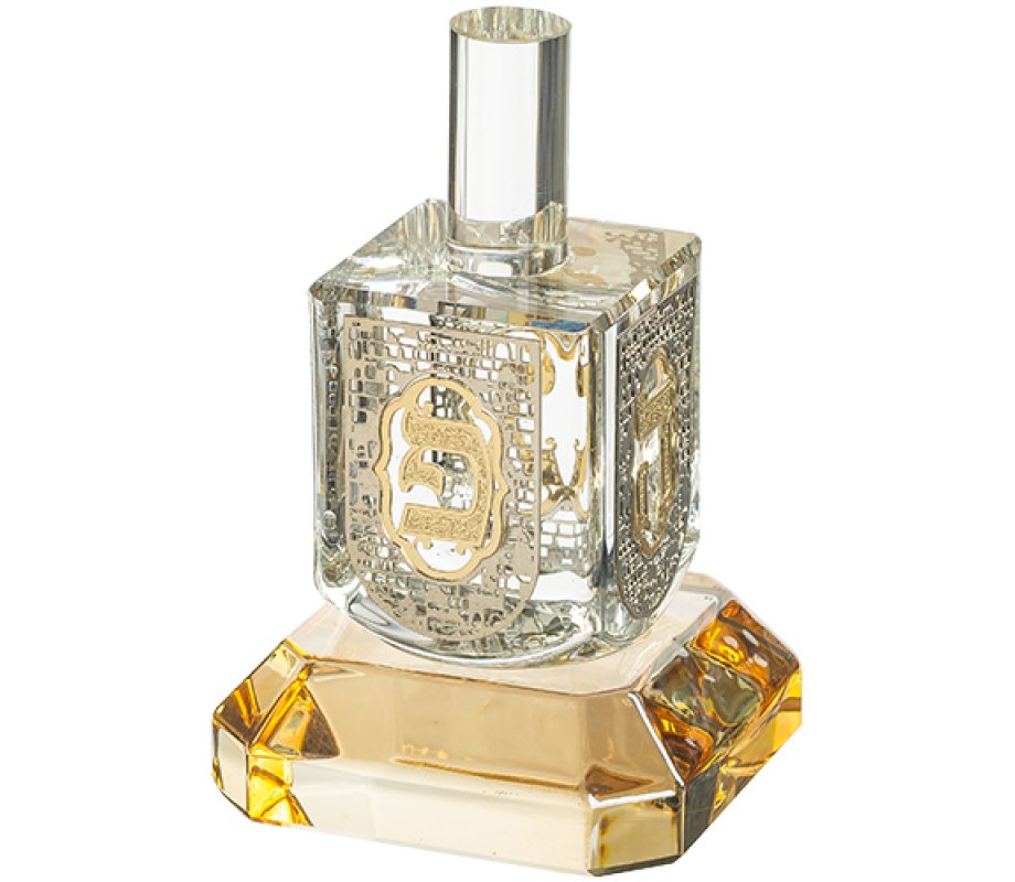 Silver and Gold Metal Crystal Dreidel on Glass Base Nes Gadol Hayah Poh