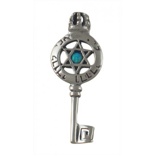 Silver and Opal Ani Ledodi Star of David Key Pendant