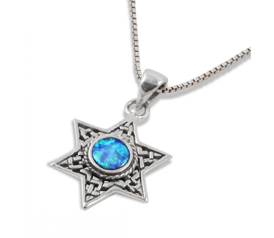 Silver and Opal Filigree Star of David Pendant