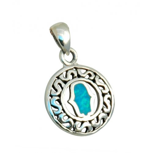 Silver and Opal Framed Hamsa Pendant