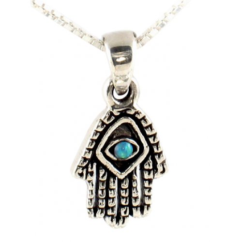 Silver and Opal Hamsa Necklace | aJudaica.com