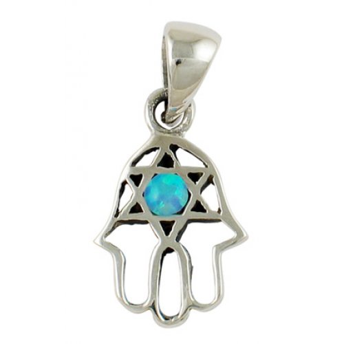 Silver and Opal Star of David Hamsa Pendant