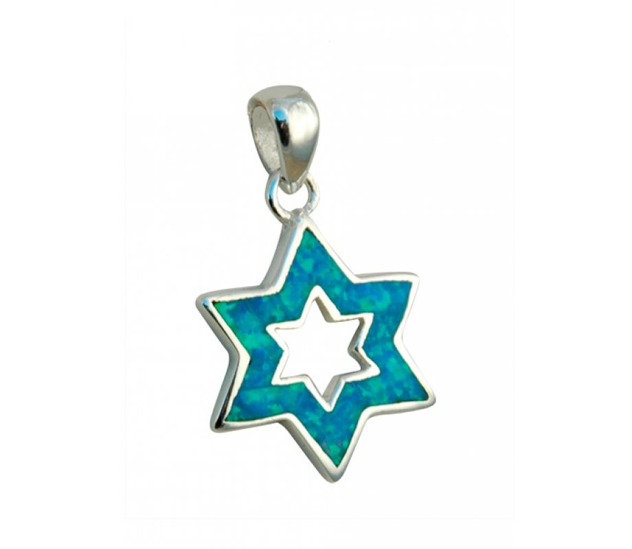 Silver and Opal Star of David Pendant