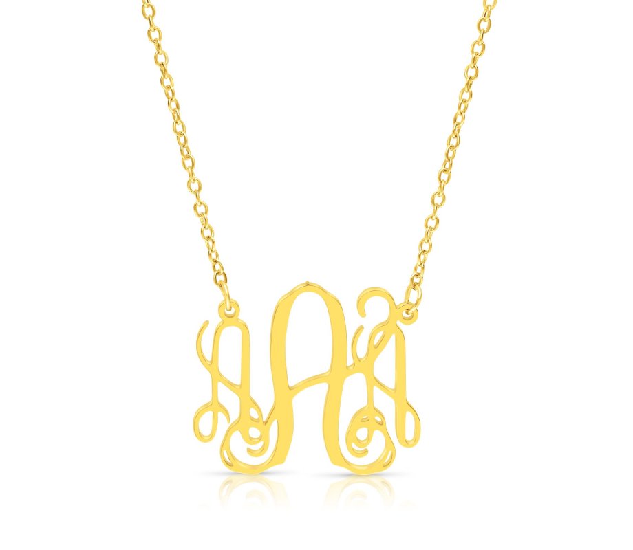 Silver or Gold Plated Stainless Steel Necklace with Ornate Initial Letter Pendant
