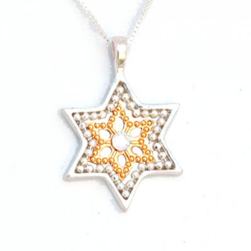 Silver-Gold Star of David Necklace by Ester Shahaf