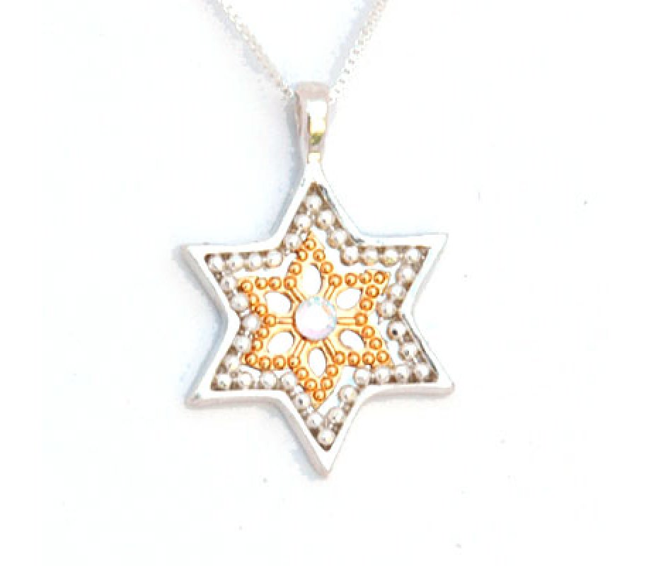 Silver-Gold Star of David Necklace by Ester Shahaf