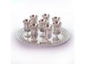 Six Decorative Small Kiddush Cups with Matching Circular Tray - Silver Plate